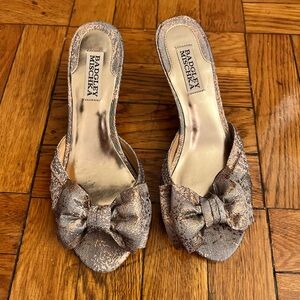 Badgley Mischka Metallic Bow Mules